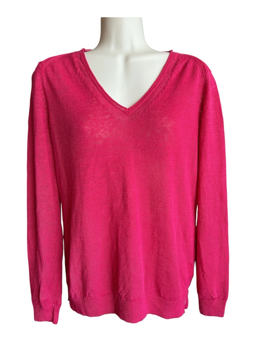Gerard Darrel Women's V-Neck Lightweight Sweater - Hot Pink